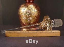 MASSIVE Antique Enamel Gold Bohemian Moser Cut Cranberry Glass Bottle Decanter