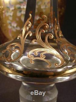 MASSIVE Antique Enamel Gold Bohemian Moser Cut Cranberry Glass Bottle Decanter