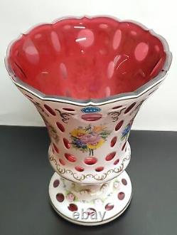 MASSIVE Czech BOHEMIAN GLASS VASE Cut To Cranberry Absolutely GORGEOUS