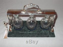 MINIATURE SILVER PLATED CRYSTAL CUT GLASS DECANTER PERFUME SCENT BOTTLE TANTALUS