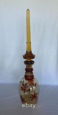 MOSER Bohemian Glass Gold Gilt Cut Glass Amber Steeple Decanter 19 1/2 Inch