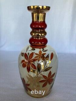 MOSER Bohemian Glass Gold Gilt Cut Glass Amber Steeple Decanter 19 1/2 Inch