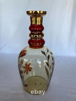 MOSER Bohemian Glass Gold Gilt Cut Glass Amber Steeple Decanter 19 1/2 Inch