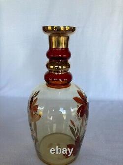 MOSER Bohemian Glass Gold Gilt Cut Glass Amber Steeple Decanter 19 1/2 Inch