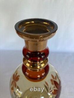 MOSER Bohemian Glass Gold Gilt Cut Glass Amber Steeple Decanter 19 1/2 Inch