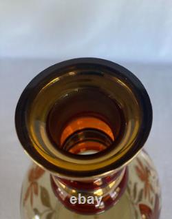 MOSER Bohemian Glass Gold Gilt Cut Glass Amber Steeple Decanter 19 1/2 Inch