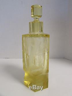 MOSER CANARY YELLOW WHEEL CUT DECANTER CRYSTAL with STOPPER