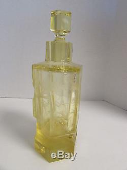 MOSER CANARY YELLOW WHEEL CUT DECANTER CRYSTAL with STOPPER