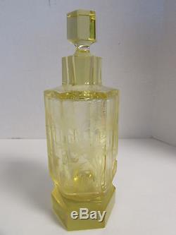 MOSER CANARY YELLOW WHEEL CUT DECANTER CRYSTAL with STOPPER