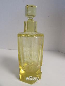 MOSER CANARY YELLOW WHEEL CUT DECANTER CRYSTAL with STOPPER