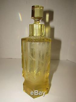 MOSER CANARY YELLOW WHEEL CUT DECANTER CRYSTAL with STOPPER