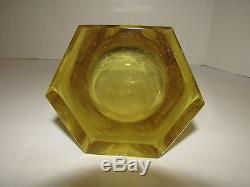 MOSER CANARY YELLOW WHEEL CUT DECANTER CRYSTAL with STOPPER