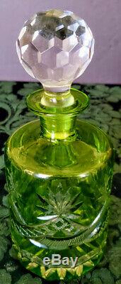 MOSER Decanter Org Stopr Gorgeous Early 1900 Green Crystal Cut & Etched To Clear