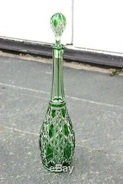 Magnificent French Baccarat Emerald Green Cut Crystal Glass Decanter