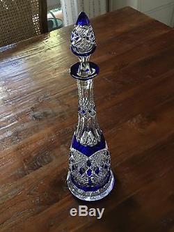 Magnificent Val St Lambert St Louis Cobalt Blue Cut To Clear Crystal Decanter
