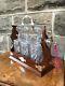 Mahogany & Silver Plated 3 Bottle Tantalus Decanter Drinks