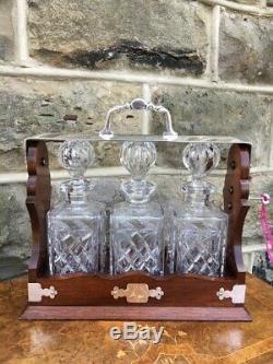 Mahogany & Silver Plated 3 Bottle Tantalus Decanter Drinks