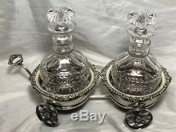 Mappin & Webb Silver Antique Double Carriage Cognac Crystal Tantalus Decanter