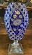 Mid Century Cobalt Bohemian Cut To Clear Crystal Vase Floral Foliate Signed