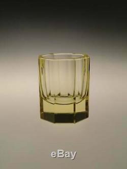 Moser Amber Yellow Cut Glass Decanter and Shot Glasses Liqueur Set Art Deco