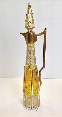 Moser Paneled Cabochon Cut Yellow Decanter Gold Gilt Bronze Monted 15 Tall