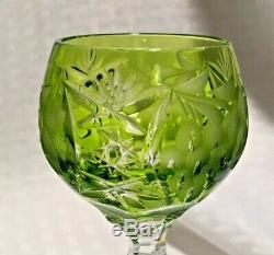NACHTMANN DECANTER With4 CORDIALS PERIDOT GREEN CUT TO CLEAR CRYSTAL BOHEMIAN