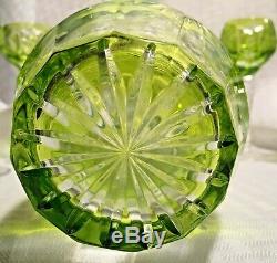 NACHTMANN DECANTER With4 CORDIALS PERIDOT GREEN CUT TO CLEAR CRYSTAL BOHEMIAN