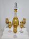 Nachtmann Traube Czech Amber Cut To Clear Crystal Decanter With 5 Wine Glasses