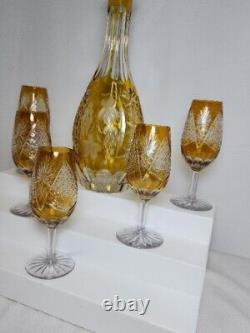 NACHTMANN TRAUBE Czech Amber Cut to Clear Crystal Decanter with 5 Wine Glasses