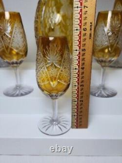 NACHTMANN TRAUBE Czech Amber Cut to Clear Crystal Decanter with 5 Wine Glasses