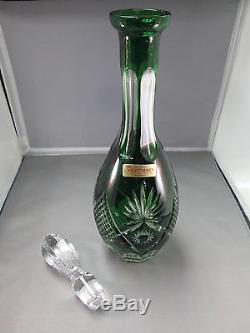 Natchmann Crystal Emerald Green Cut To Clear Port Glasses/decanter Set New