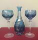 New Nachtmann Traube Wine Decanter Baby Blue Glasses Cut To Clear Crystal Set