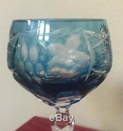 NEW Nachtmann Traube Wine Decanter Baby Blue Glasses Cut to Clear Crystal Set