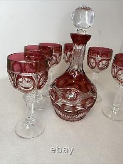 Nachtmann Amaris Crystal Decanter & 6 Glasses Ruby Red Clear