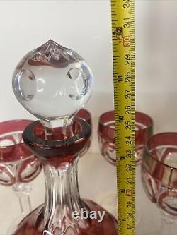 Nachtmann Amaris Crystal Decanter & 6 Glasses Ruby Red Clear