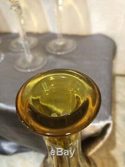 Nachtmann Amber Decanter & 5 Wine Hock Cut To Clear Bleikristall Crystal