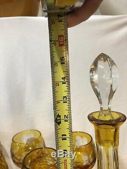 Nachtmann Amber Decanter & 5 Wine Hock Cut To Clear Bleikristall Crystal