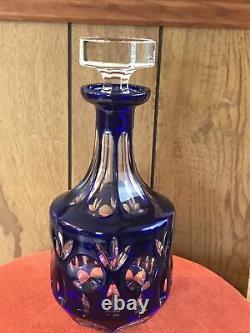 Nachtmann Cobalt Blue Cut to Clear Crystal Decanter Vtg With Octagonal Stopper