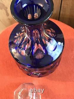 Nachtmann Cobalt Blue Cut to Clear Crystal Decanter Vtg With Octagonal Stopper
