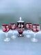 Nachtmann Cranberry Crystal Decanter And Wine Glasses Bohemian Cut To Clear Set