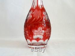 Nachtmann Cranberry Cut to Clear Crystal Decanter & 6 Multi Cordials