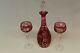 Nachtmann Cut To Clear Cranberry 15 Tall Decanter And 2 Glasses Beautiful