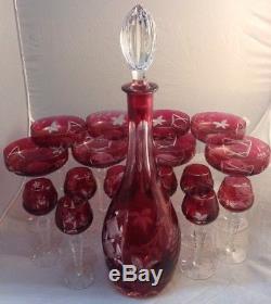 Nachtmann Traube 8 Champagne 1 Decanter 8 Cordial Cut to Clear Germany Bohemian