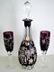 Nachtmann Traube Amethyst Purple Cased Cut To Clear Decanter & 2 Champagne Flute
