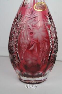 Nachtmann Traube Bohemian Cranberry Cut Clear Crystal Decanter & Shot Glasses
