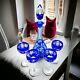 Nachtmann Traube Cobalt Blue Cut-to-clear 4 Cordial Glasses & Decanter Grapevine