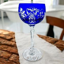 Nachtmann Traube Cobalt Blue Cut-to-Clear 4 Cordial Glasses & Decanter Grapevine