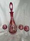 Nachtmann Traube Cranberry Crystal Cut To Clear Decanter With Stopper 3 Cordials