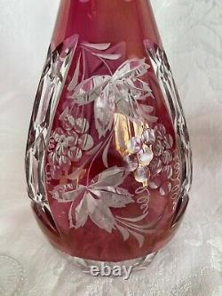 Nachtmann Traube Cranberry Crystal Cut to Clear Decanter with Stopper 3 Cordials