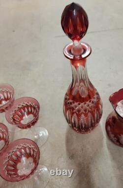 Nachtmann Traube Cranberry Cut to Clear Decanter Goblets Set Of 7
